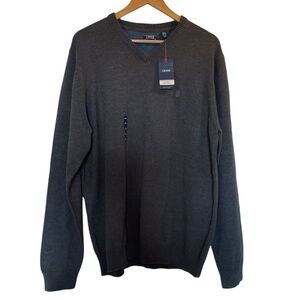 IZOD Men's Asphalt Gray Cotton Blend V-Neck Pullover Sweater NWT - Size XL